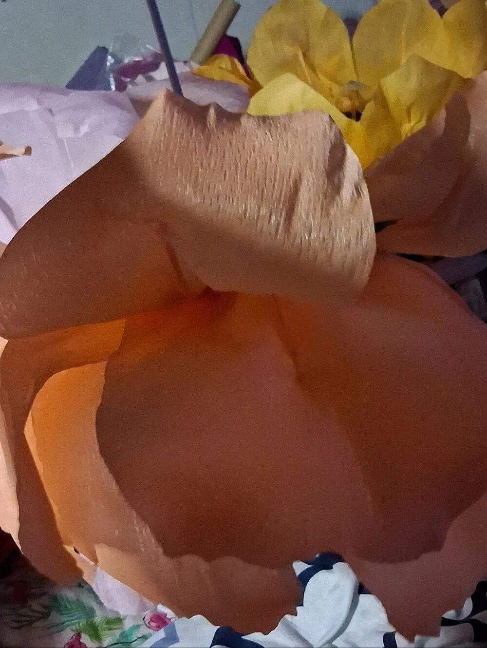 Handcrafted Coral Italian Crepe Paper Flower Hanging Lamp, LED